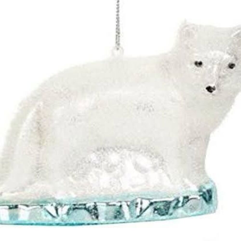 Bloomingdale's Flocked Arctic Fox Glass Ornament